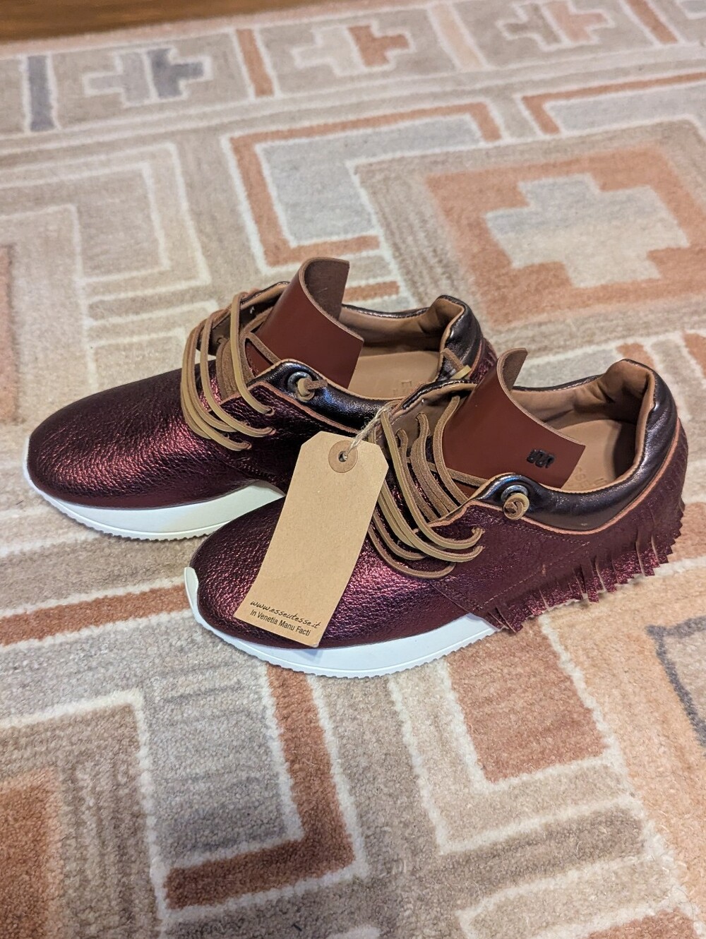 EsseutEsse Metallic Burgundy Fringe Sneaker NWT